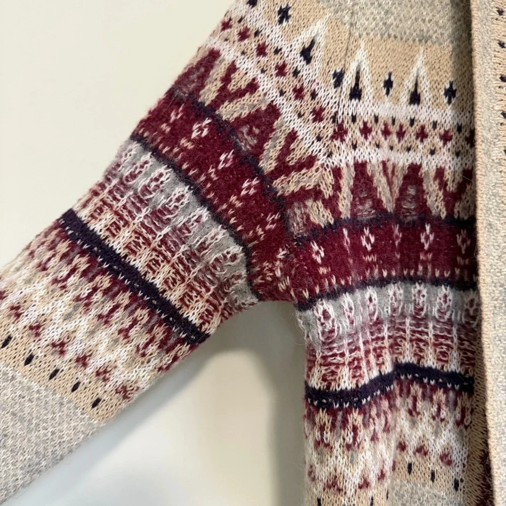 Orvis Tan Burgundy Open Front Cardigan Wool Alpaca Size Medium